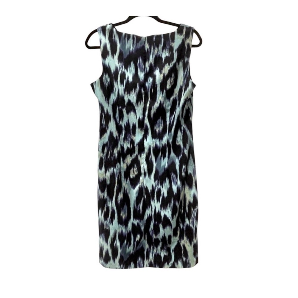 Connected Apparel Sheath Dress Blue Ikat Animal Print Sleeveless Chic Womens 12